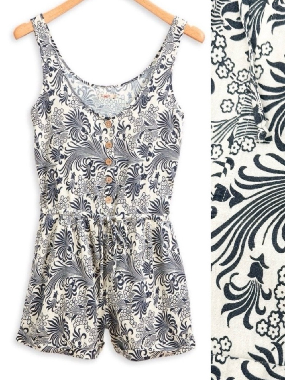 Faherty Quincy Floral Print Linen Blend Romper Meguro Blossom
